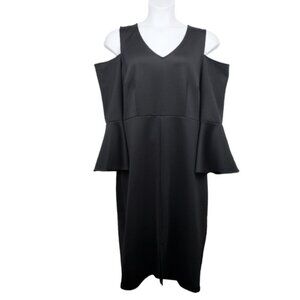 Eloquii Womens Black Cold Shoulder Flare Sleeve Scuba Sheath Dress Size 16